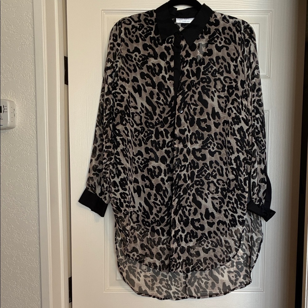 Bleu Bayou Leopard Print  with Black Details. Hidden buttons. NWT